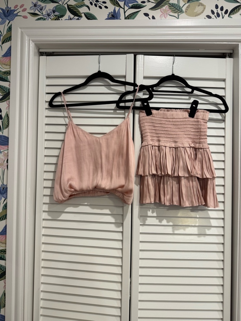 Pink Satin Pleated Cami Top and skirt